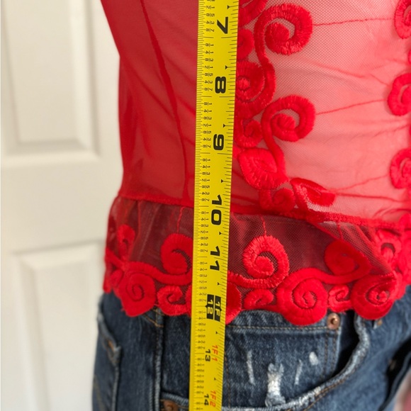 Lily  Red Lace-Up Sheer Top - Picture 9 of 15